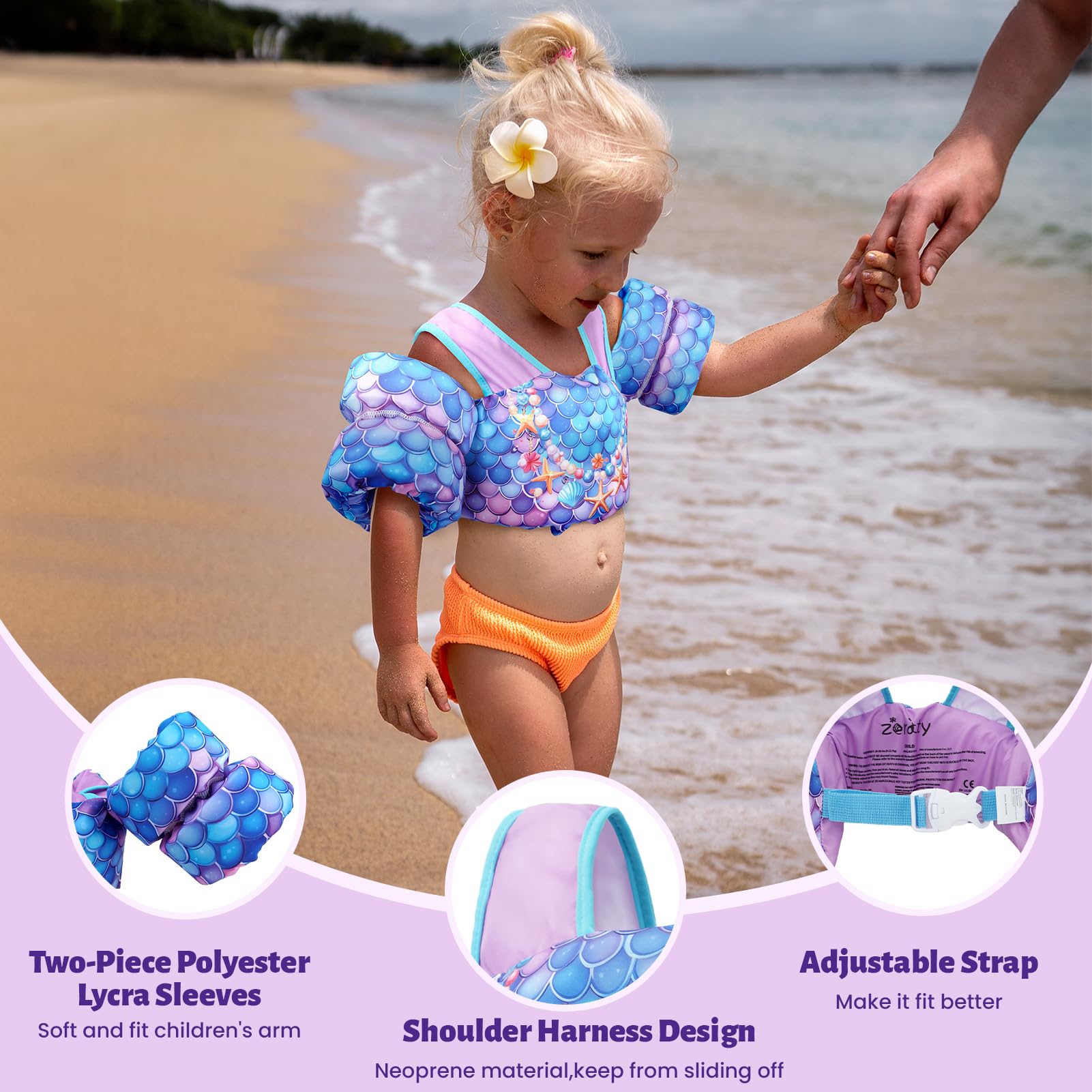 Zeraty Gilet da Bagno per Bambini Galleggianti per Bambini Bambini Nuoto Fascia da Braccio con Imbracatura a Spalla Braccio Wings,Nuoto Aids Giacca per 20-50 lbs/2-6 Anni Ragazzi/Ragazze