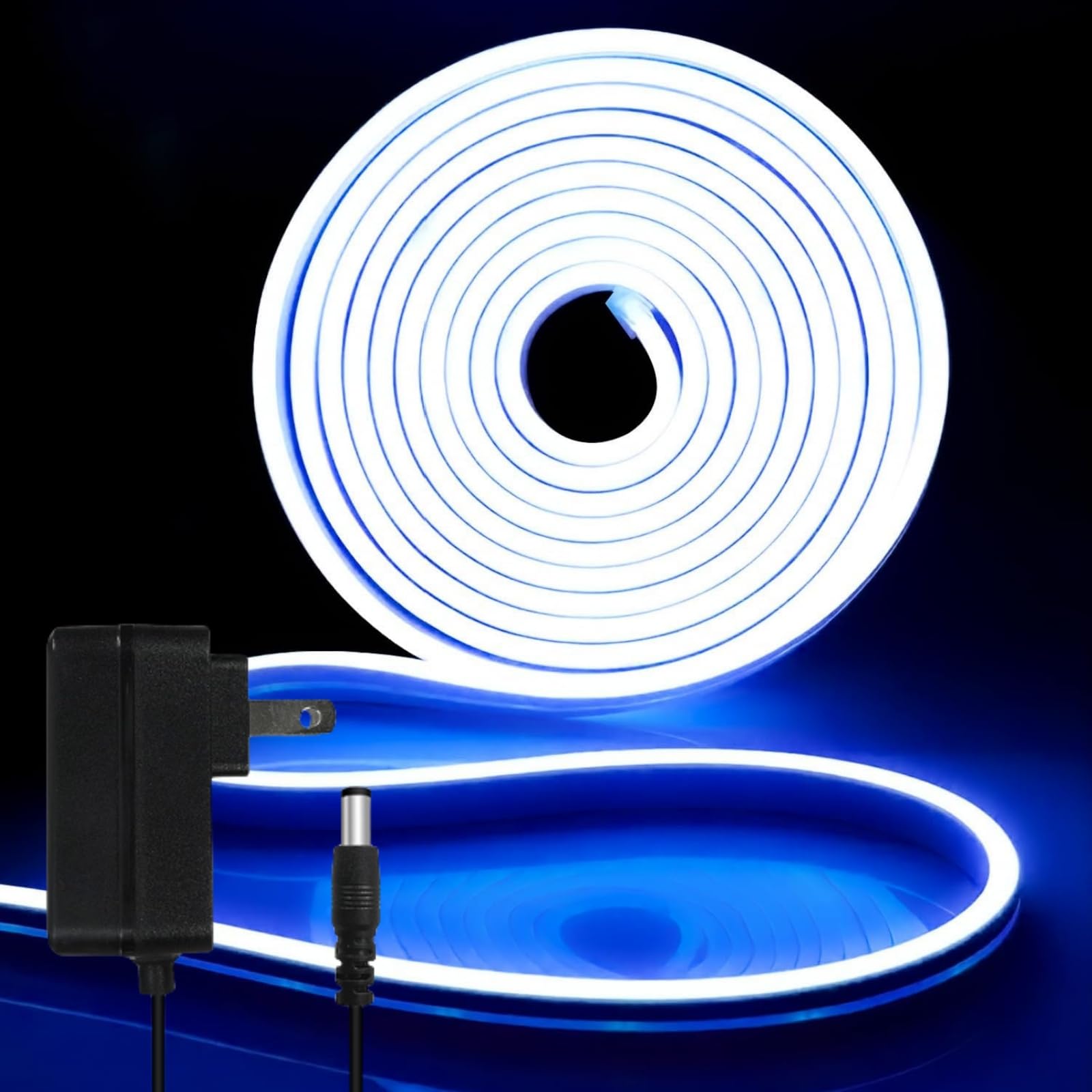 iNextStation 12V Blue LED Strip Lights 16.4FT, Flexible Silicone Neon Rope Light with Power Adapter, Waterproof, Cuttable, Dimmable & Linkable, for