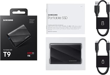 Samsung T9 Portable SSD 1TB, Up to 2,000MB/s, USB 3.2 Gen 2x2 External Solid State Drive, Up to 3 m drop resistant, for Creative professionals, YouTubers, Content creators, Mac compatible, MU-PG1T0B