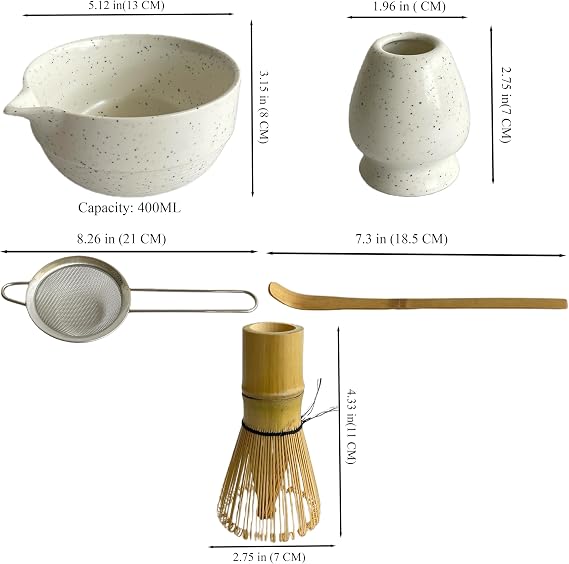 Matcha Whisk Set, Ceramic Matcha Kit Set Includes Bowl with Spout, Matcha Whisk, Holder, Bamboo Scoop and Sifter, 5 pcs Matcha Tea Kit for Matcha Beginner and Lovers, Gift Christmas, Birthday