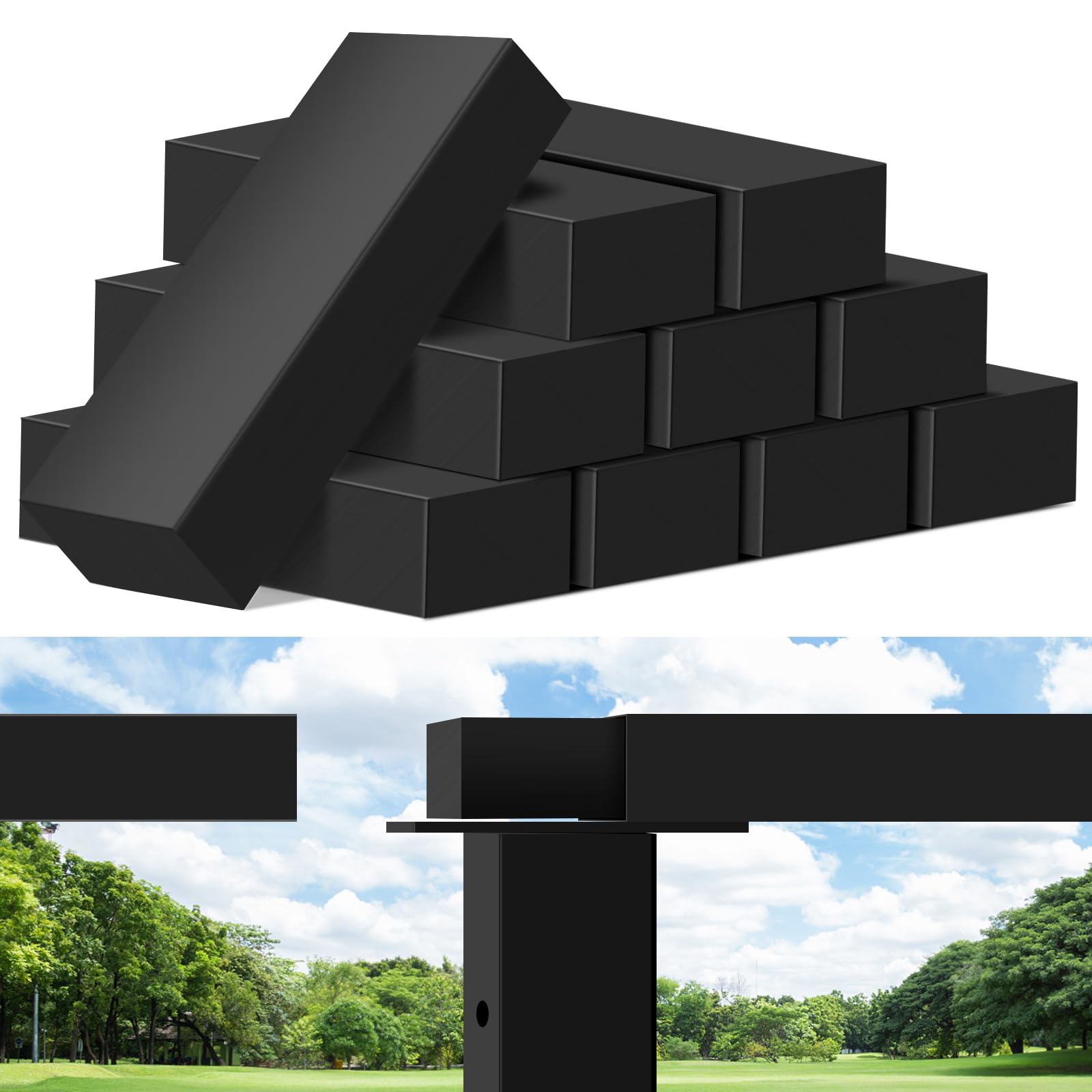 Gyykzz 10 Pack Black Extension Connector for Stainless Steel Flat Handrail, Rectangular Hand Rail Fitting for Top Cable Railing, High Strength POM