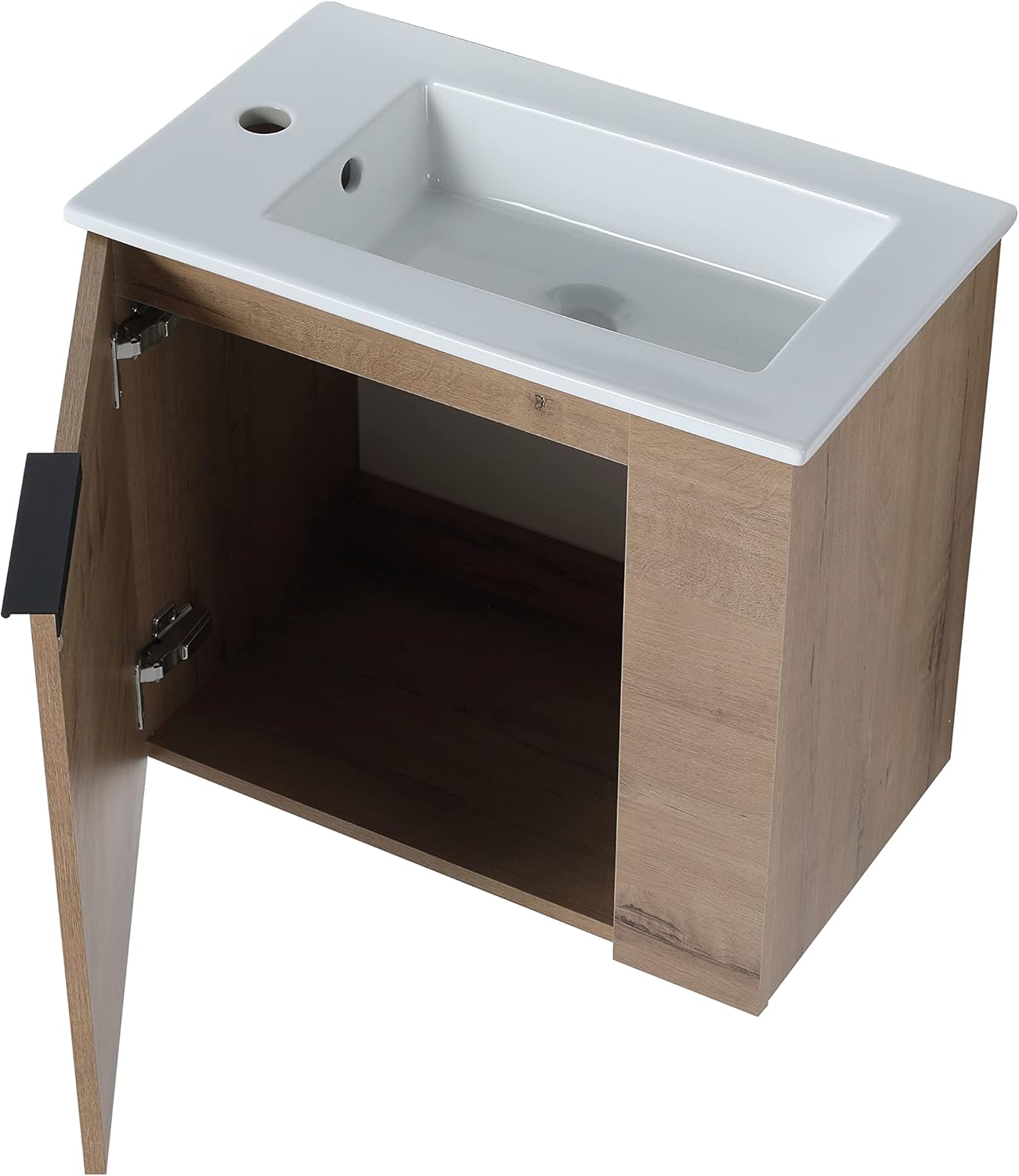 SSLine Wall Mounted Bathroom Vanity Sink Set,22'' Wall Mounting Small Floating Bathroom Wood Cabinet with Door,Hanging Vanity Set with Top Ceramic Basin Sink for Small Space