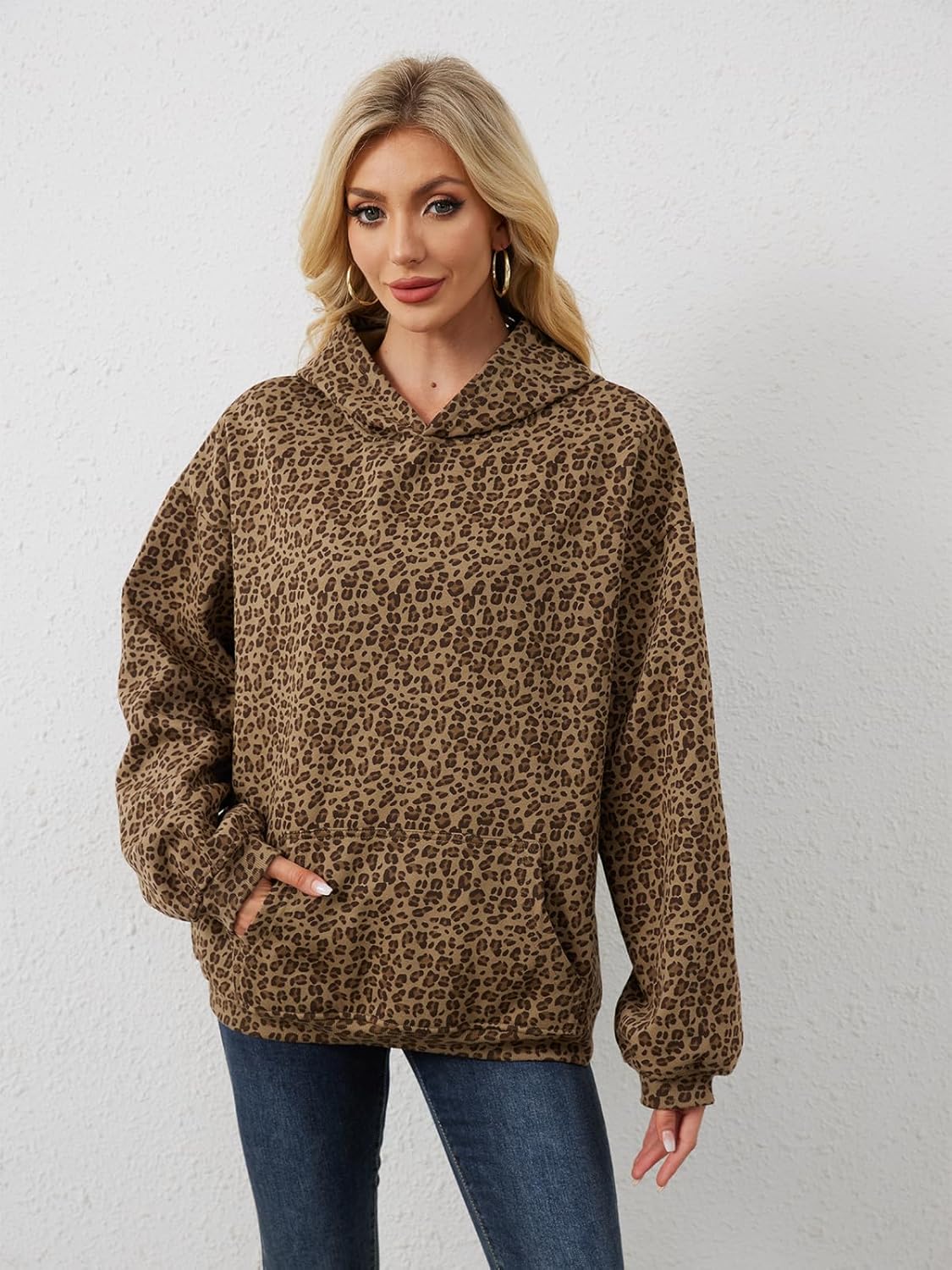 Oversized Leopard Print Hoodie for Women Men Long Sleeve Hooded Sweatshirts Cute Pullover with Pocket - Image 2