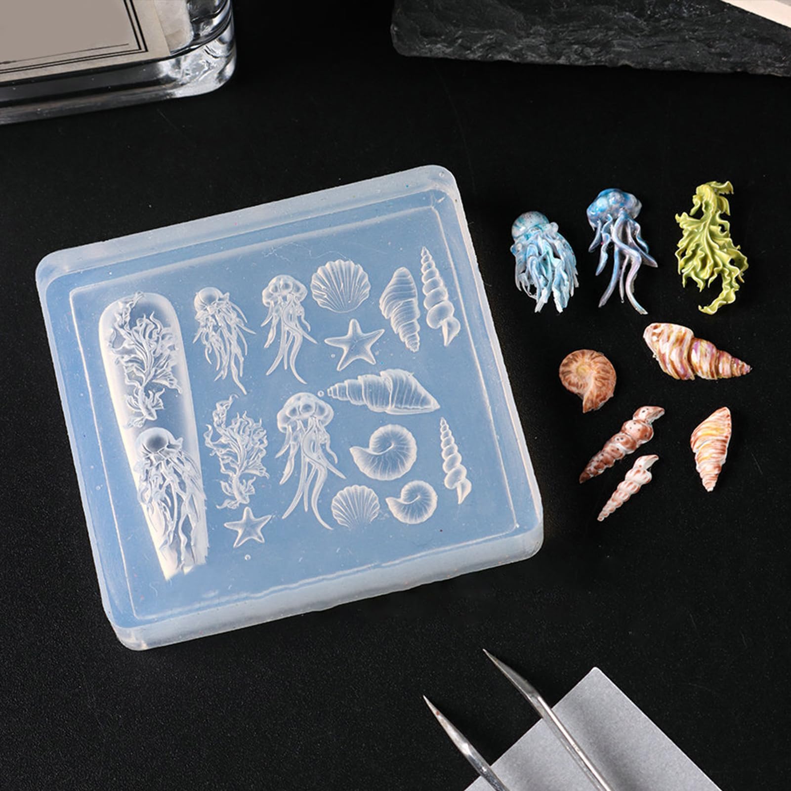 Nail Charm Mold, Nail Carving Decor Mould, Silicone Molds, 3D Sea Themed, Jewelry Making Tools, 1,97 żywica epoksydowa do salonu i domu