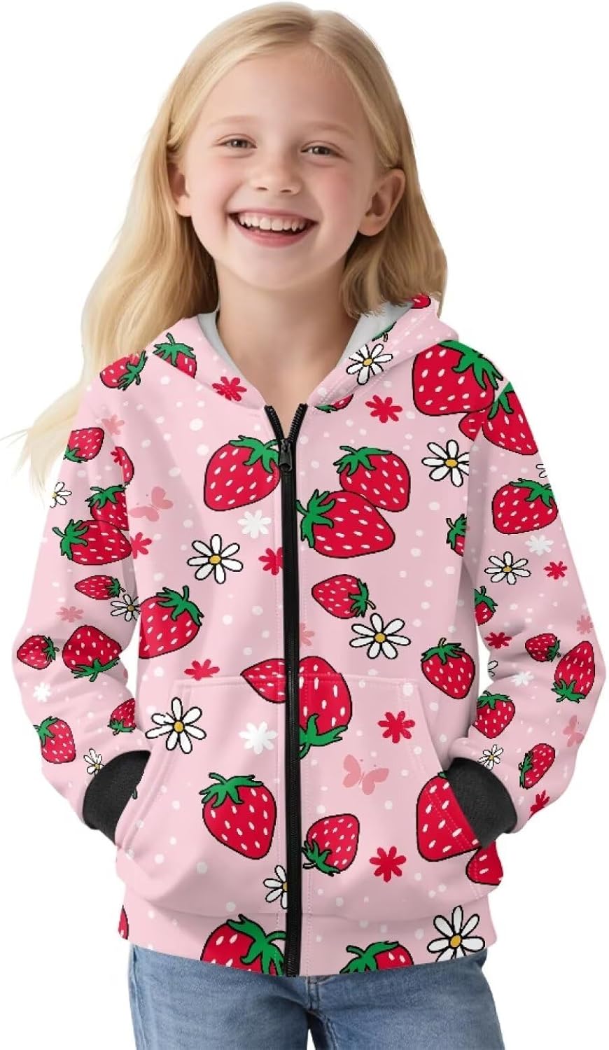 Girls Hoodies Fashion Casual Long Sleeve Full Zip Sweatshirts Running Athletic Kids Loose Cute Jackets with Pockets