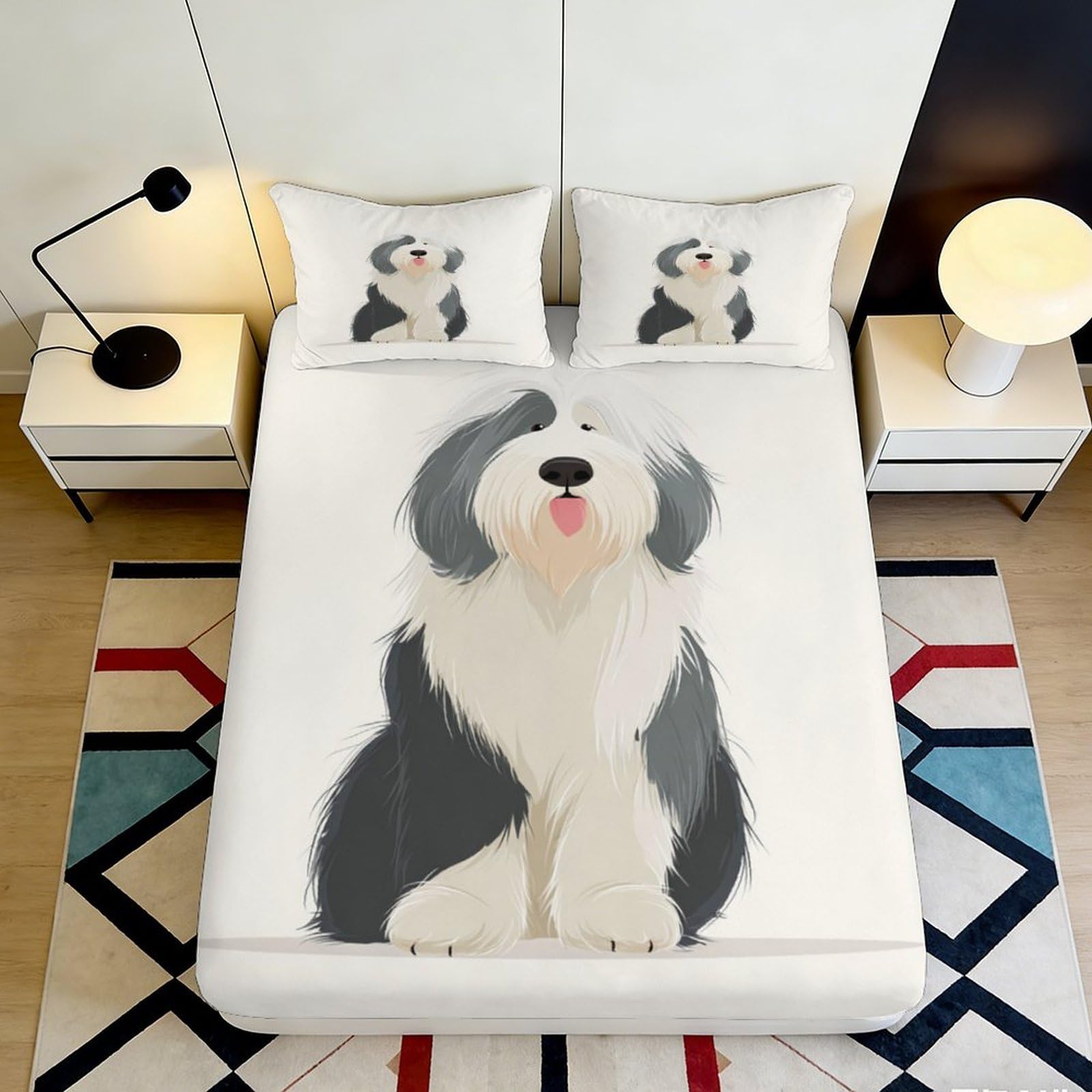 3D Printed Sheepdog Pattern Fitted Sheet Microfiber Deep Pocket for Adults Bedroom Bedding Sheepdog Mattress Fitted Cover Washable 200x200x25cm 90x200x25cm