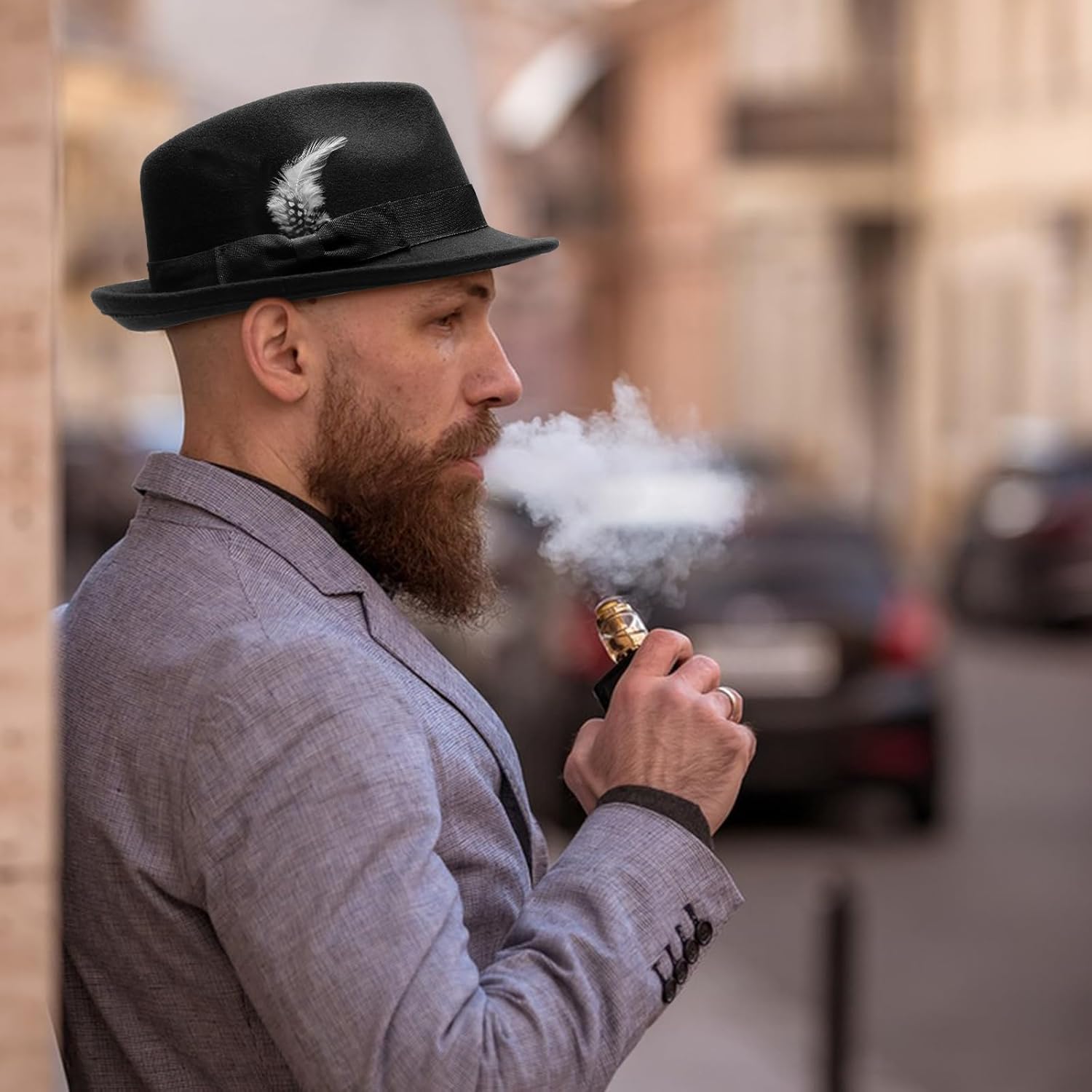 Ultrafun Fedora Hats for Men Women Classic Short Brim Felt Manhatta Fedora Hat with Feathers Band - Image 6