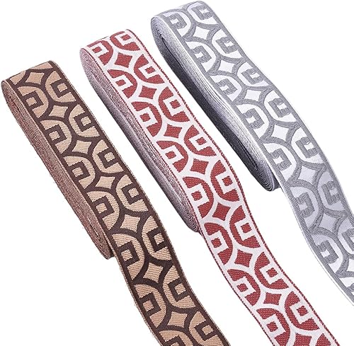 NBEADS Cintas jacquard bordadas de flores de 5.47 yardas, 3-38 pulgadas, tela tejida en camello, ribete de encaje de chenilla para costura,