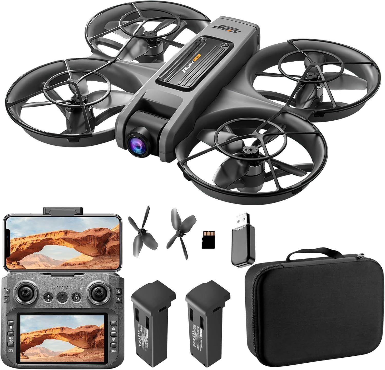 RC Drone With Screen On Controller (5.9in), Brushless Motor Drone with Dual Cameras, 6CH Gyro, WIFI FPV, 100m Range, True 12-15min Flight (1800mAh), 3 Speeds, Headless Mode, LED Lights