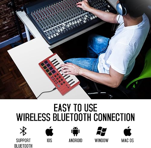 Miniatura 4 de M-VAVE Controlador de teclado MIDI USB de 25 teclas con 8 almohadillas retroiluminadas, teclado dinámico profesional semiponderado Bluetooth, 8