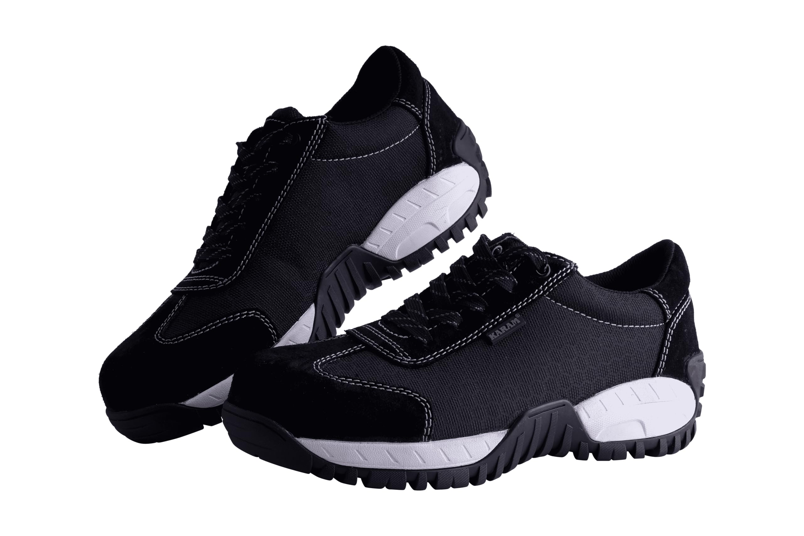 Karam FS260 Black Suede Leather Safety Shoes for Men | Double Density Antistatic Antislip & Abrasion Resistance with Fiber Toe Cap | Size-08