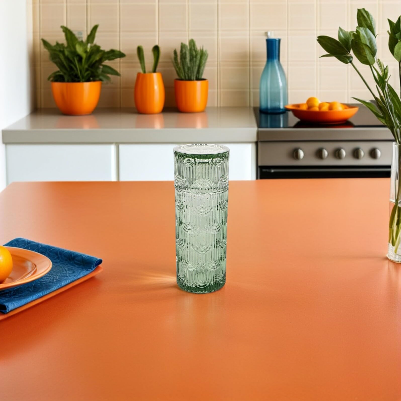 DECHOUS Juego de Jarra y Vaso de Cristal con Jarra de Agua Fría Verde de 1 Litro Juego para Zumo y Bebidas Frías Adecuado para Uso Doméstico y Mesa de Noche