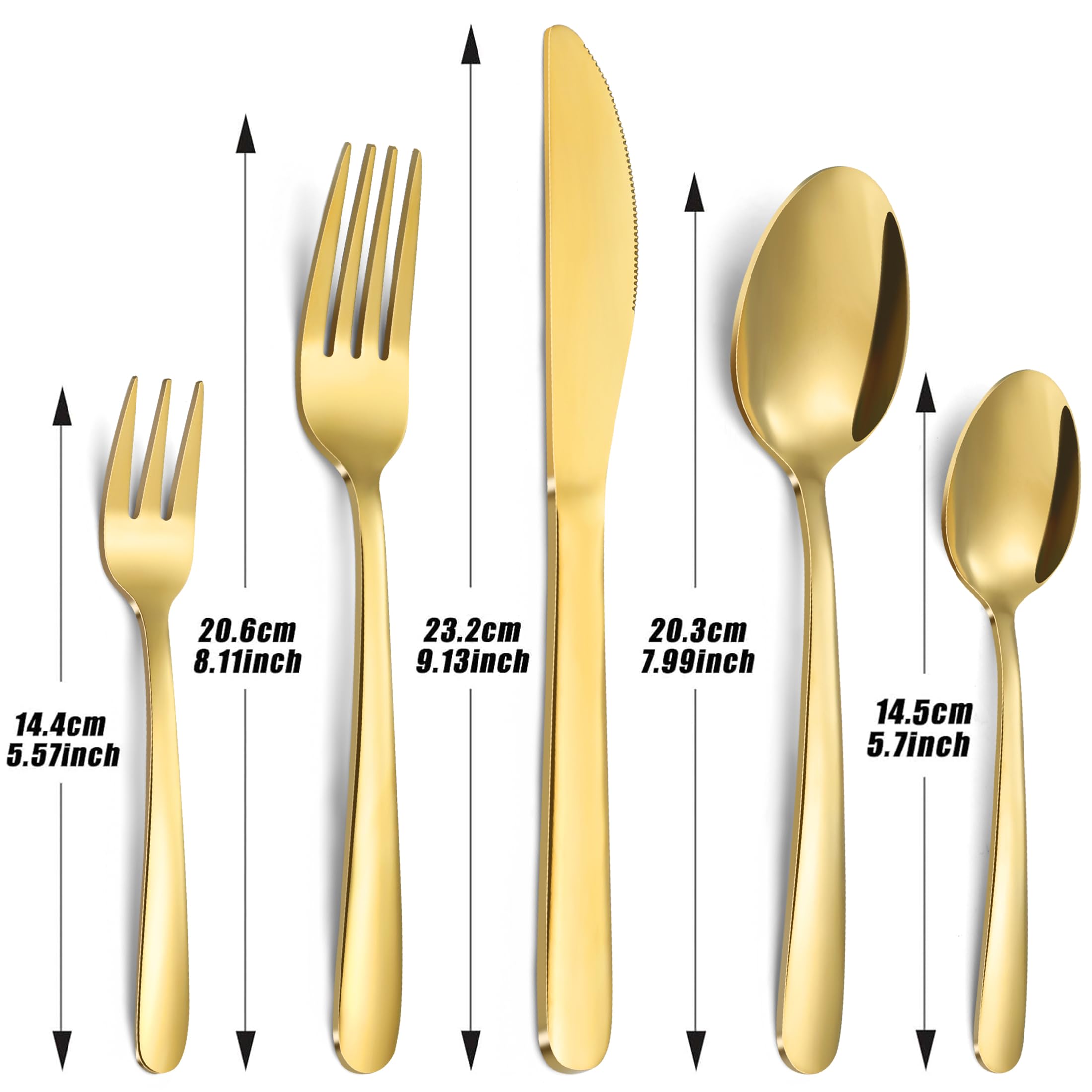 Bestdin Set di posate 12 persone, 60 pezzi di posate oro, posate dorate in acciaio inox con coltello forchetta cucchiaio, set posate oro per casa/festa, lucidissime e lavabili in lavastoviglie
