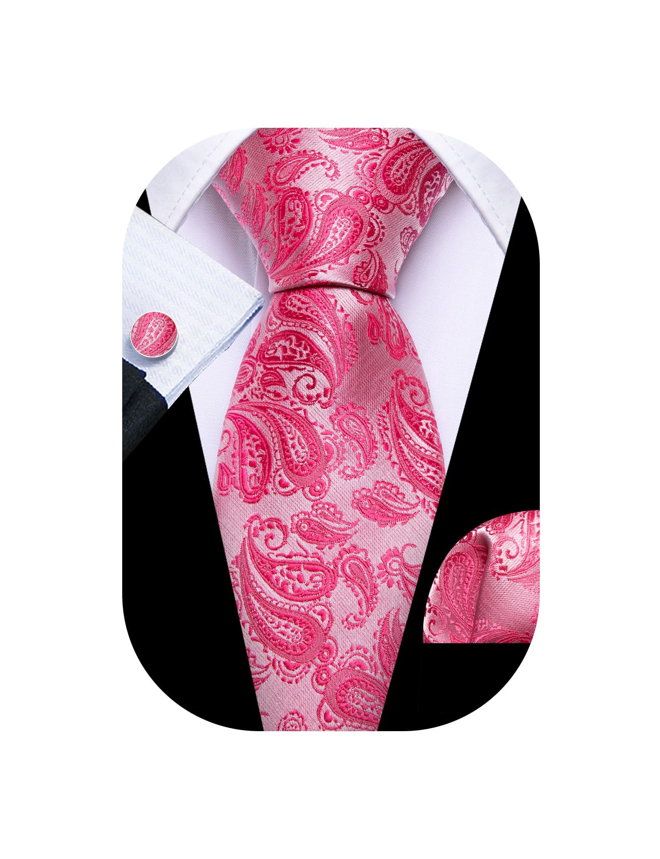 Barry.Wang Men Tie Sets Paisley Silk Necktie Pocket Square Cufflinks