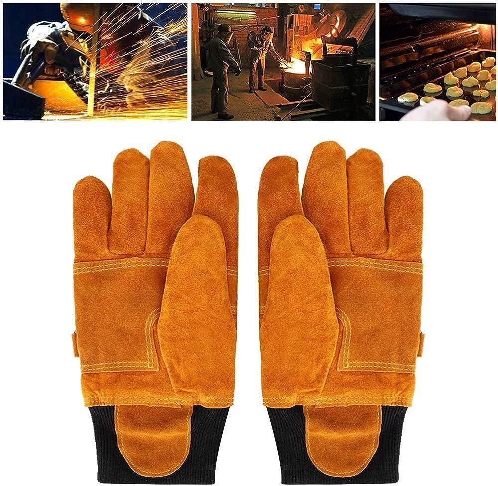Guantes, par de Guantes de Cuero de Vaca - Guantes de Seguridad Largos Resistentes al Calor ignífugos, Calor Radiante, Guantes de protección de Trabajo de Alta Resistencia