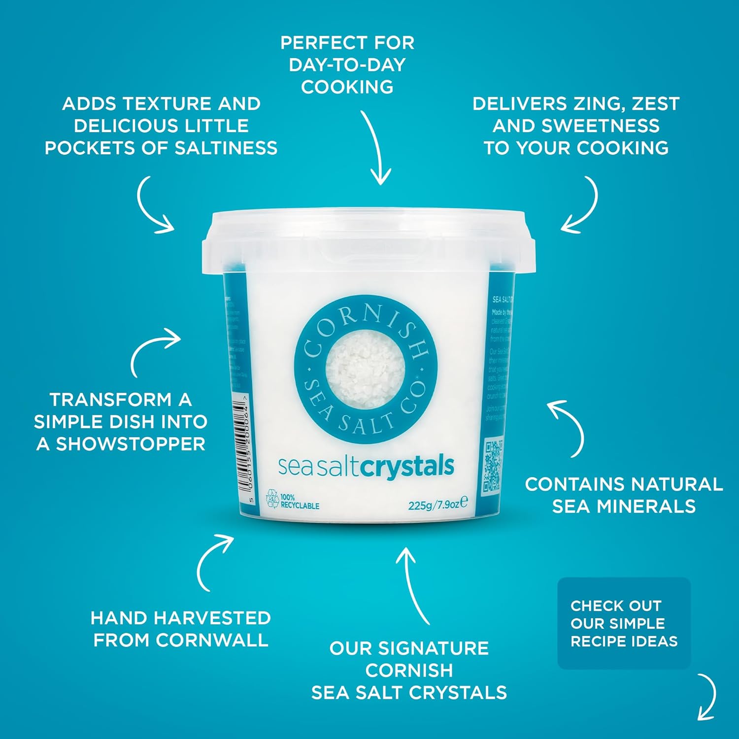 Cornish Sea Salt Crystals 225g (Pack of 3)