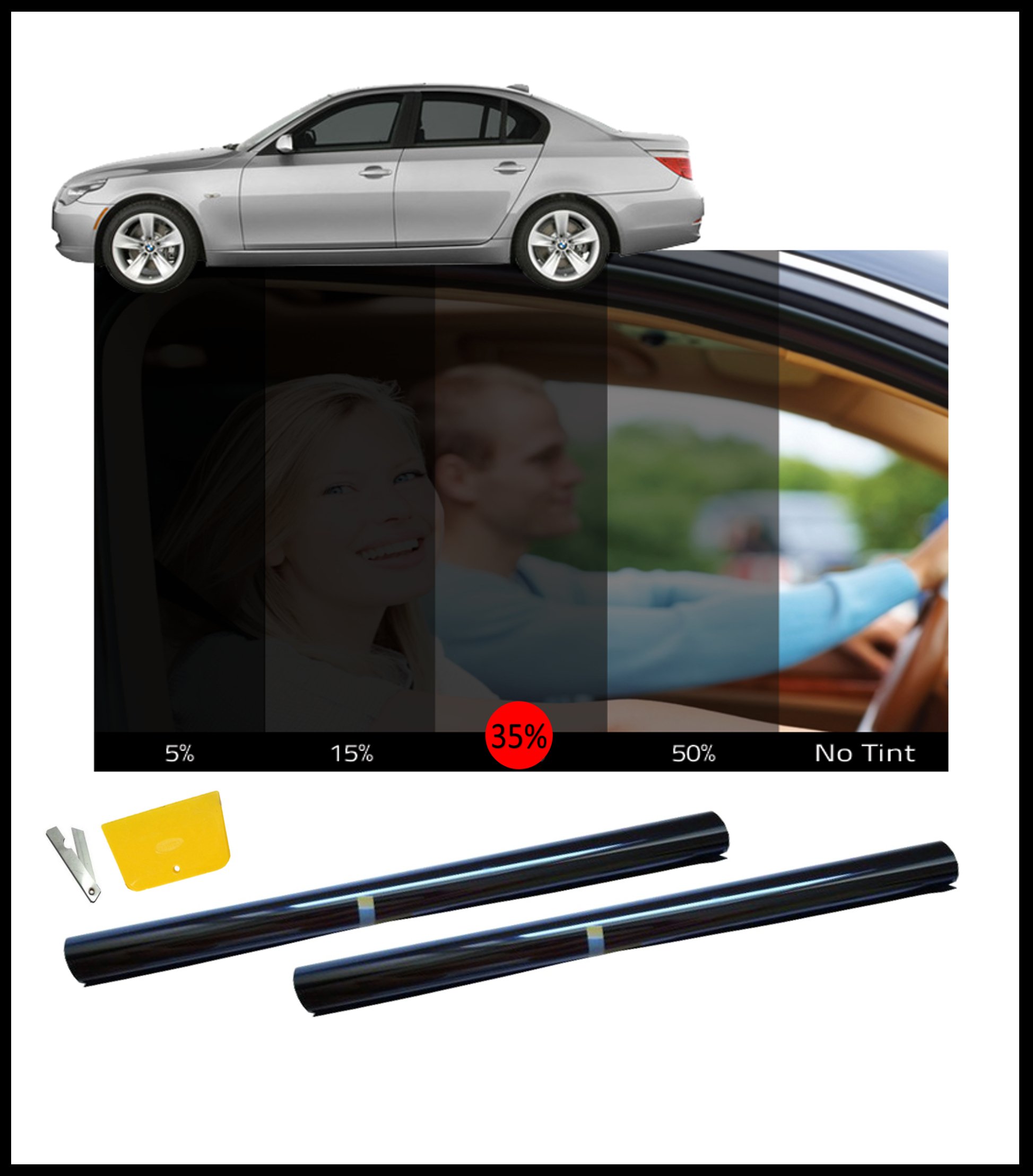 Flexzon Black Car Window Tint Film Tinting Dark Smoke 20% 50Cm X 6M
