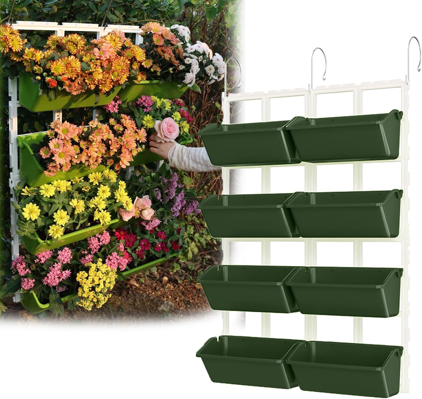 Outdoor Large Hanging Planters Pot,fence Hanging Planters,Strawberry Planter,Railing Fence Planter With Detachable Hooks For Strawberries,Flowers,Vegetables,Perfect For Balcony Fence Deck Garden Yard