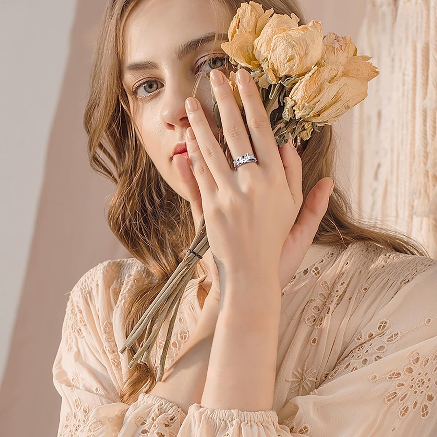 Sterling Silver Spinner Ring Butterfly Rings for Women, Vintage Wide Band Fidget Ring for Anxiety Relieve Stress Gift for Women - Image 2