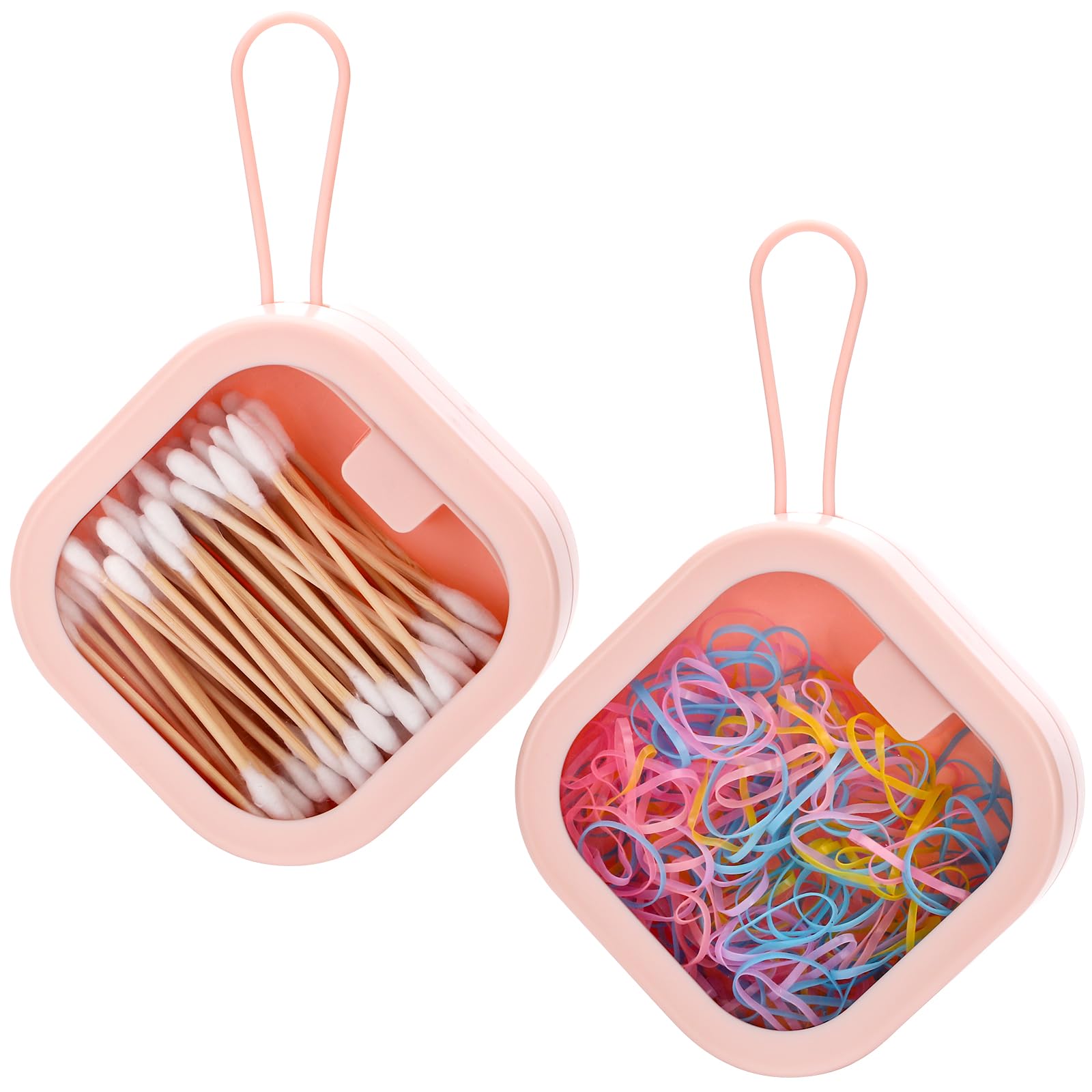 Soleebee 2pcs Portable Hair Tie Organizer Box Qtip Holder Small Hair Accessory Containers Travel Hair Tie Holder Cotton