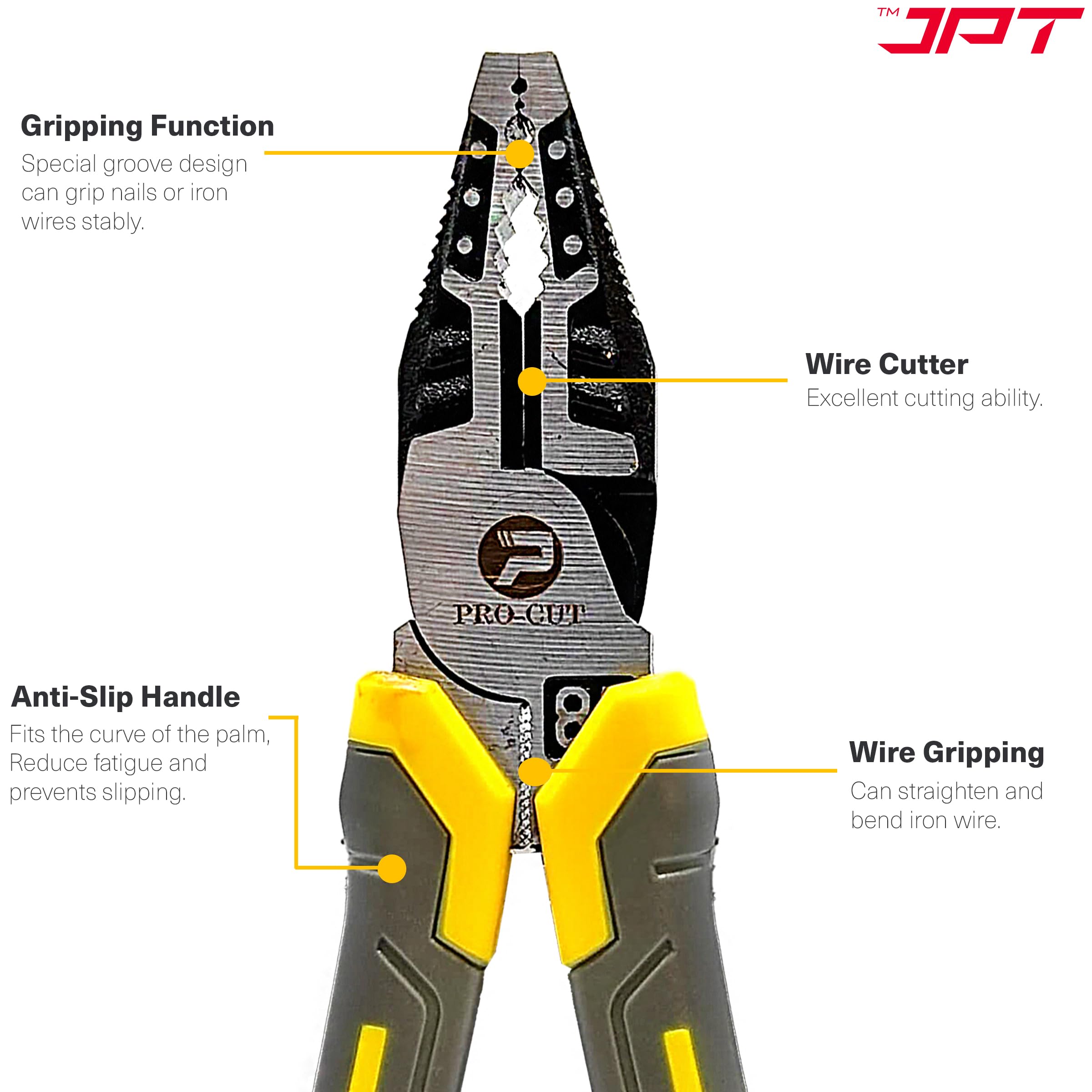 JPT Pro cut Heavy Duty 8-Inch High-Leverage Side Cutting Pliers for Twisting, Clamping Screws, and Cutting Soft Metals like Copper and Aluminum 4
