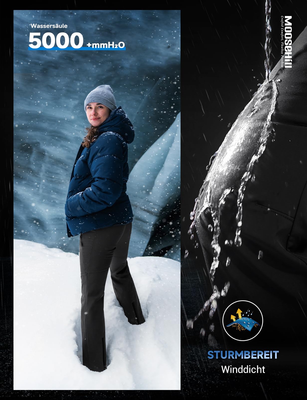 Moosehill Damen-Wanderhose-Thermohose-Wasserdicht-Skihose-Softshellhose Schneehose Gefüttert Winddicht Fleece Warm Falre Outdoor Snowboard Fahrrad Arbeit Trekking Winter Cargohose
