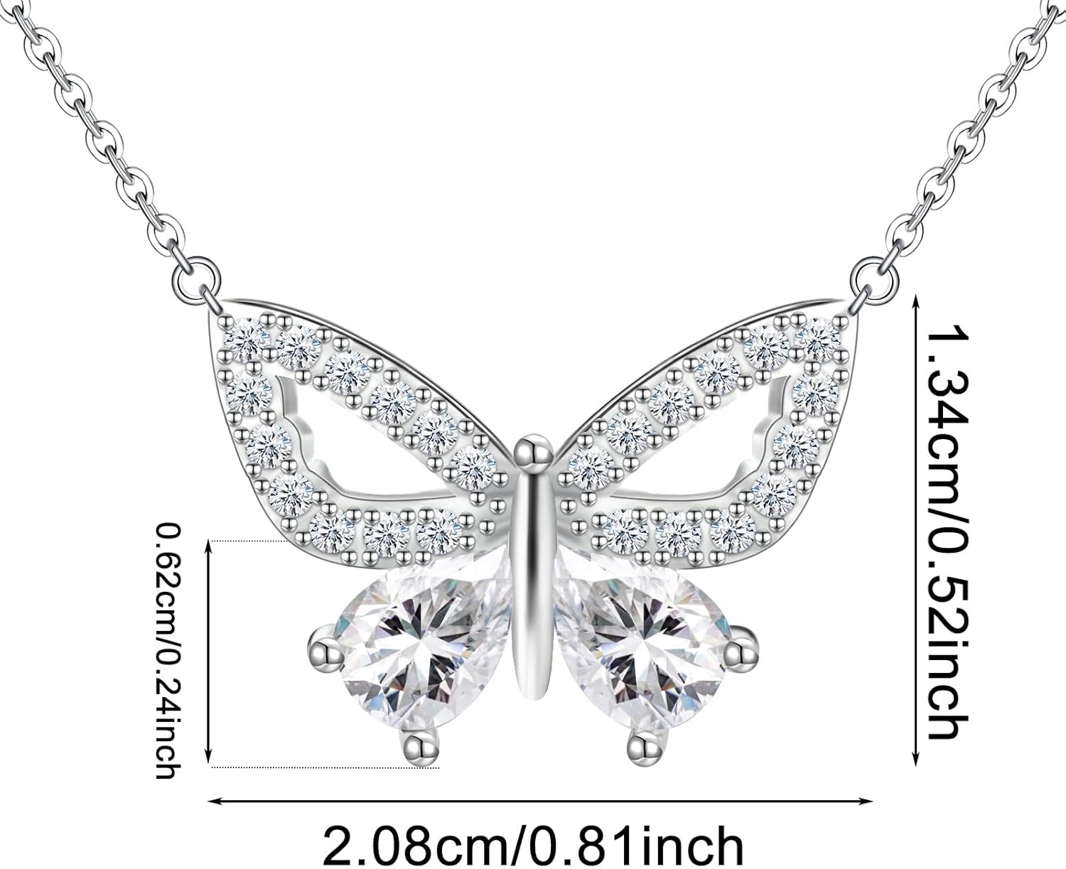 Sterling Silver Butterfly Pendant Necklace for Women Hypoallergenic Cubic Zirconia Adjustable Chain Trendy Pendant Necklace - Image 6