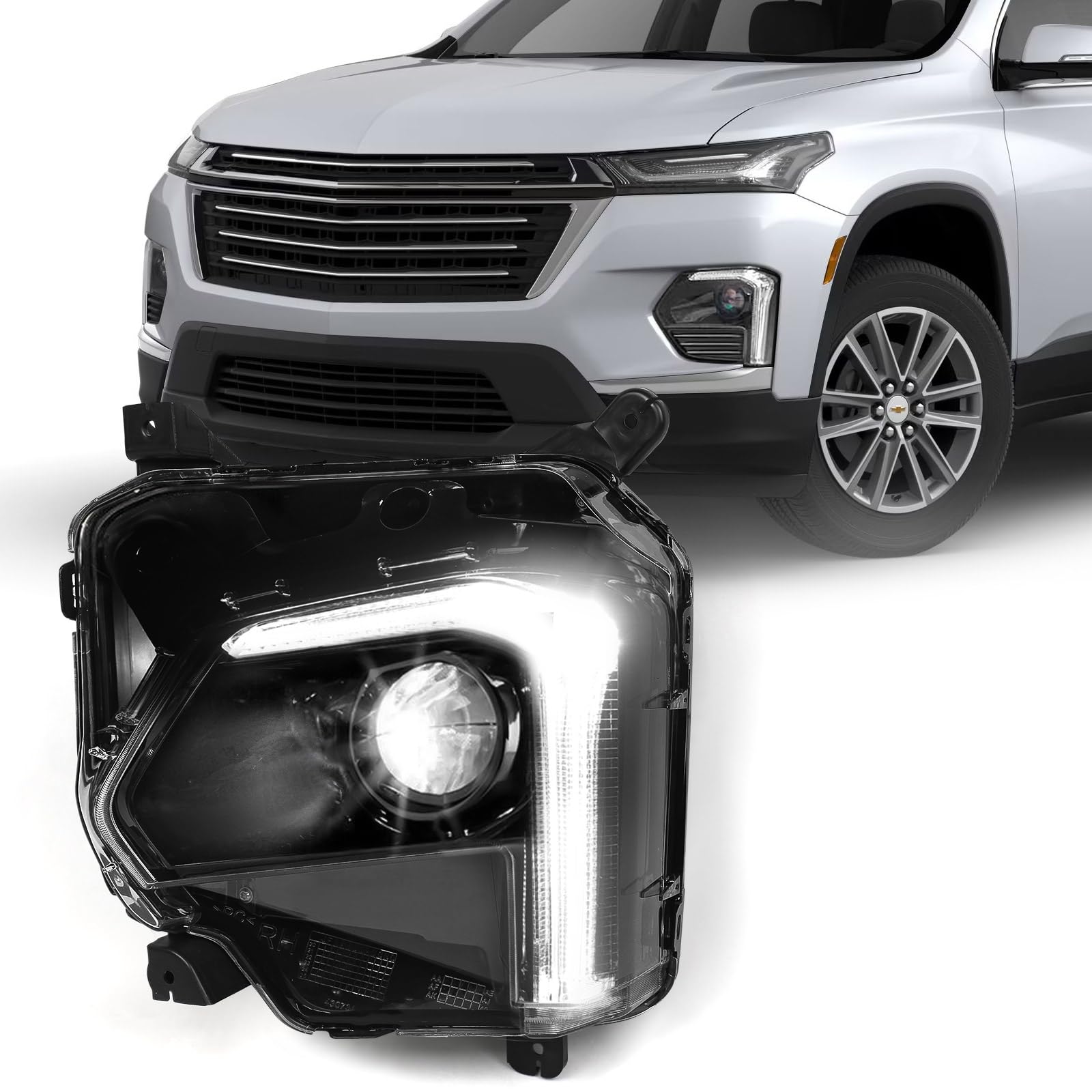 LED Headlight Compatible with Chevy Traverse 2022 2023 2024 w/LED DRL Factory Style Headlamp Assembly w/Bulbs Left Driver Side LH