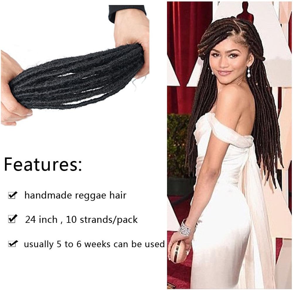 Reggae Hair Handmade Dreadlock Extentions synthetic hair From Nepal For Hippie Tribal 24 inch 10 strands/pack (1B)