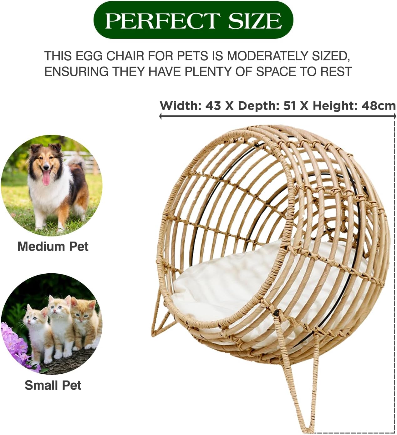 review Handwoven Rattan Pet Lounge Chair with Plush Cushion - Luxury Indoor/Outdoor Nest for Cats and Small Dogs - Cozy Elevated Bed - Durable and Stylish Animal Lounger - Friendly Pet Furniture