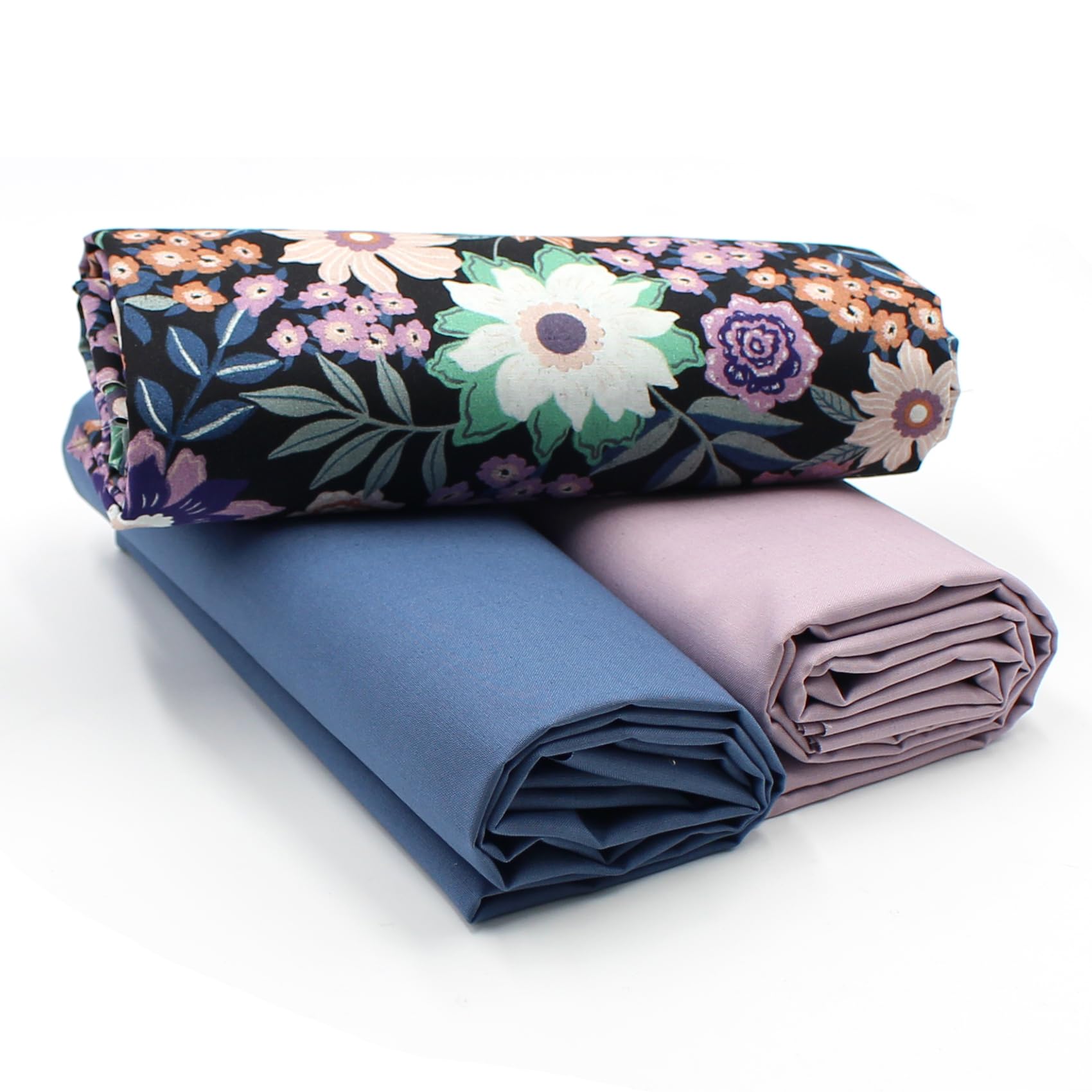 VmG-Store 1.5 m Cotton Fabric Set Design Fabric + 2 x Plain Colour Coordinated 100% Cotton Material Selection (Flower Black Set29)