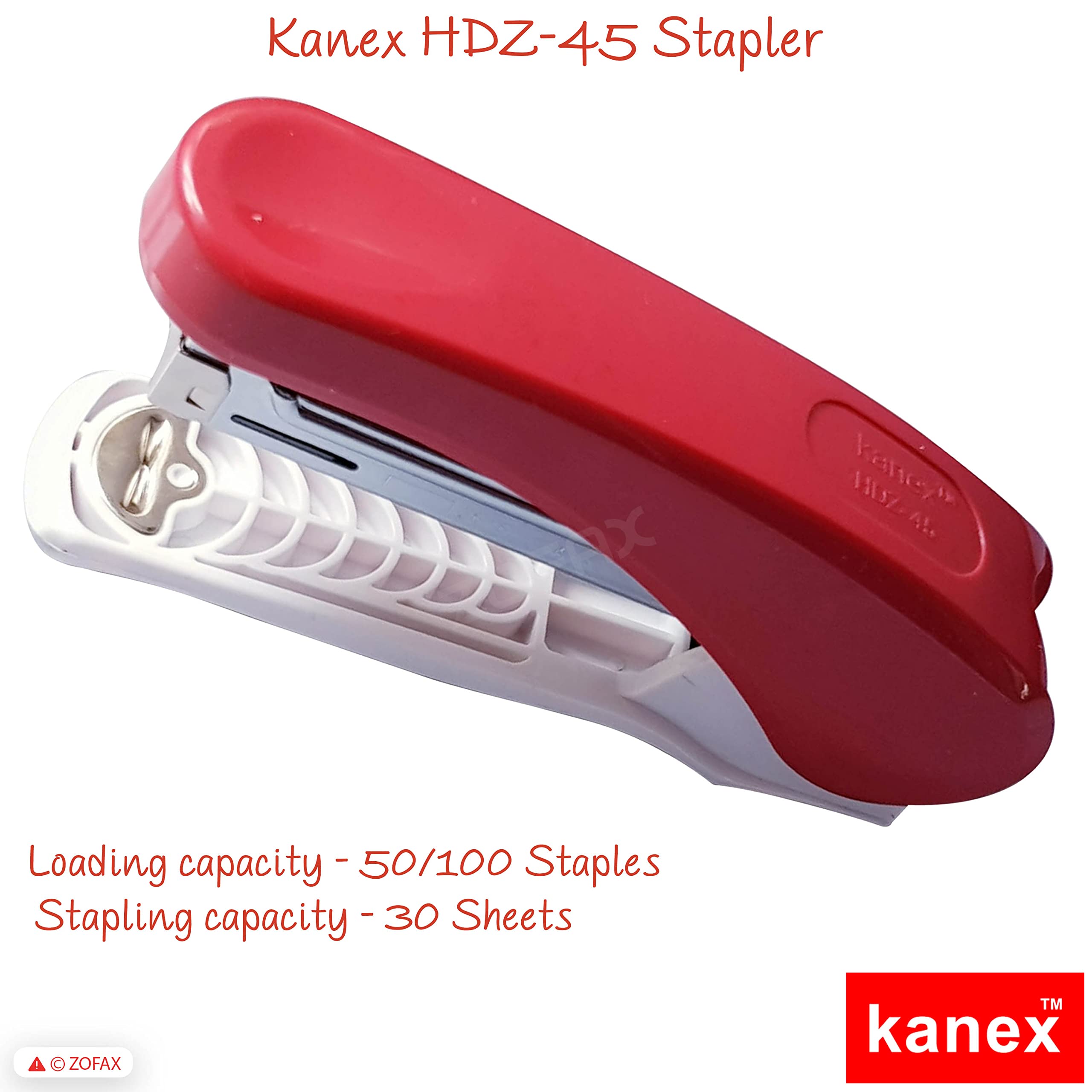 ZHDZ45 Stapler with Staple Remover, RED Body + 1000 Staples, 30 Sheets Stapling, Reload Indicator, 24/6-26/6 Staples, iZOFAX Black Ball Pen - Image 3