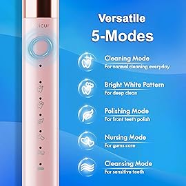 Kuicur Sonic Electric Toothbrush for Adults & Kids, Rechargeable Electric Toothbrush with 10 Brush Heads & Travel Case, Teeth Whitening, Power Tooth Brush with Holder, Charge for 120 Days - Pink
