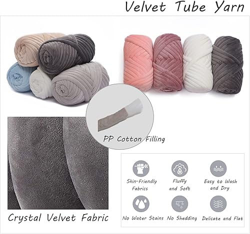 Miniatura 4 de Aloiyue Hilo de punto grueso, tubo de algodón grande de terciopelo grueso de 17.6 onzas, relleno gigante hinchado para manta tejida hecha a mano,