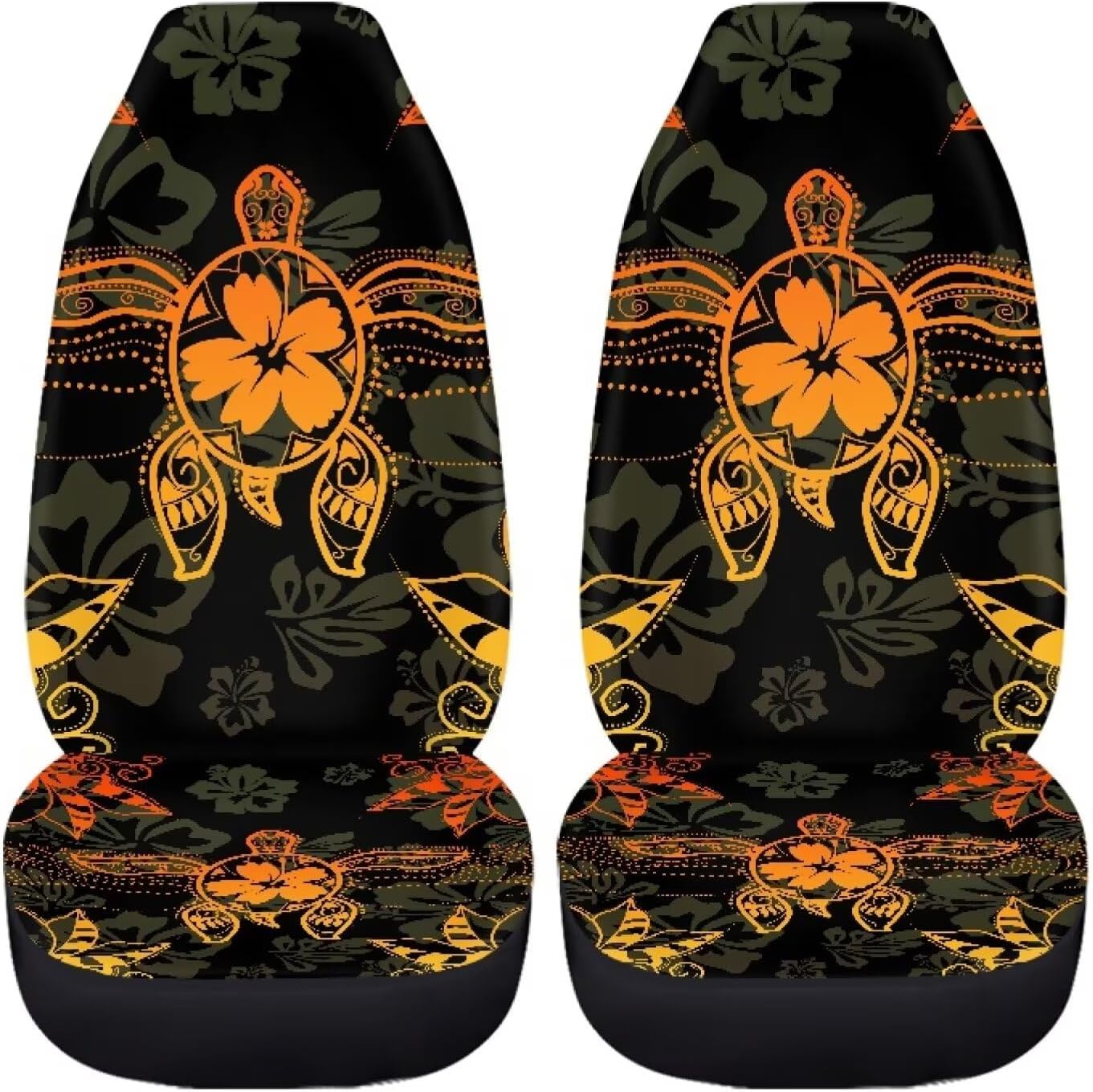 Orange Hibiscus Flower Sea Turtle Print Car Front Seat Cover Automotive Seat Covers 2 Pack High Back Bucket Seat Covers Vehicle Interior Decor Protector for Most SUVs Car