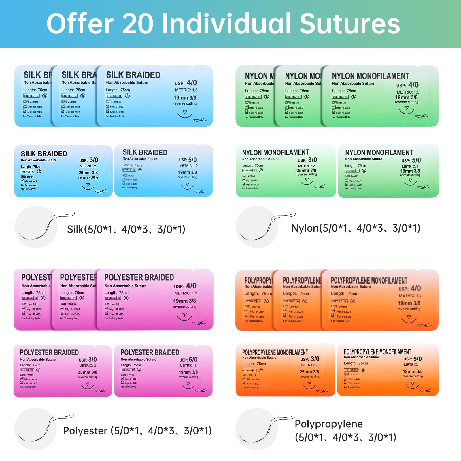 Suture Practice Kit, 32-Pc Set, 20 Threads, 14 Pre-Cut Wounds — Amazon image 2