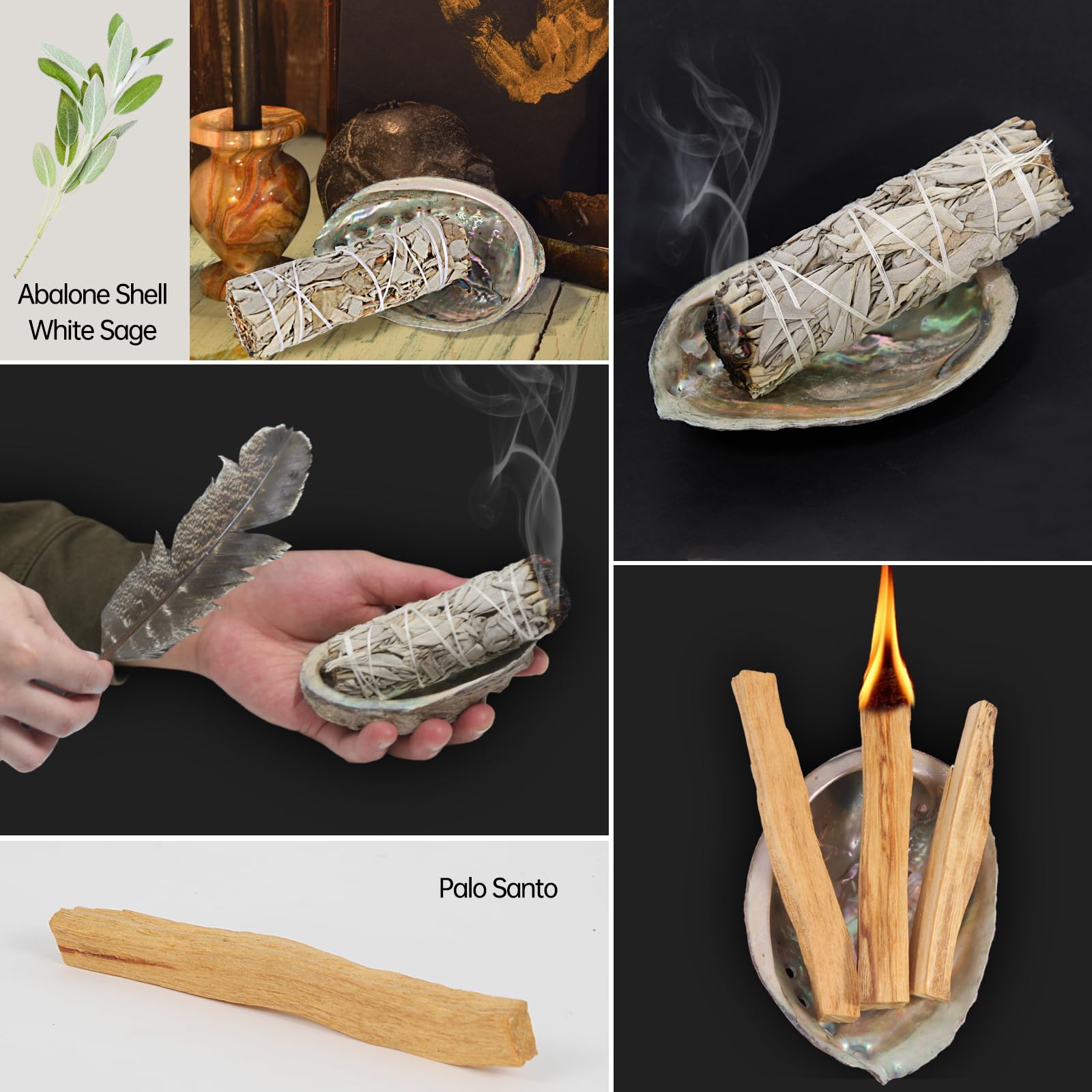 Nutgun Sage Smudge Kit, 3 White Sage Sticks , Palo Santo Stick , Abalone Shell - Image 3