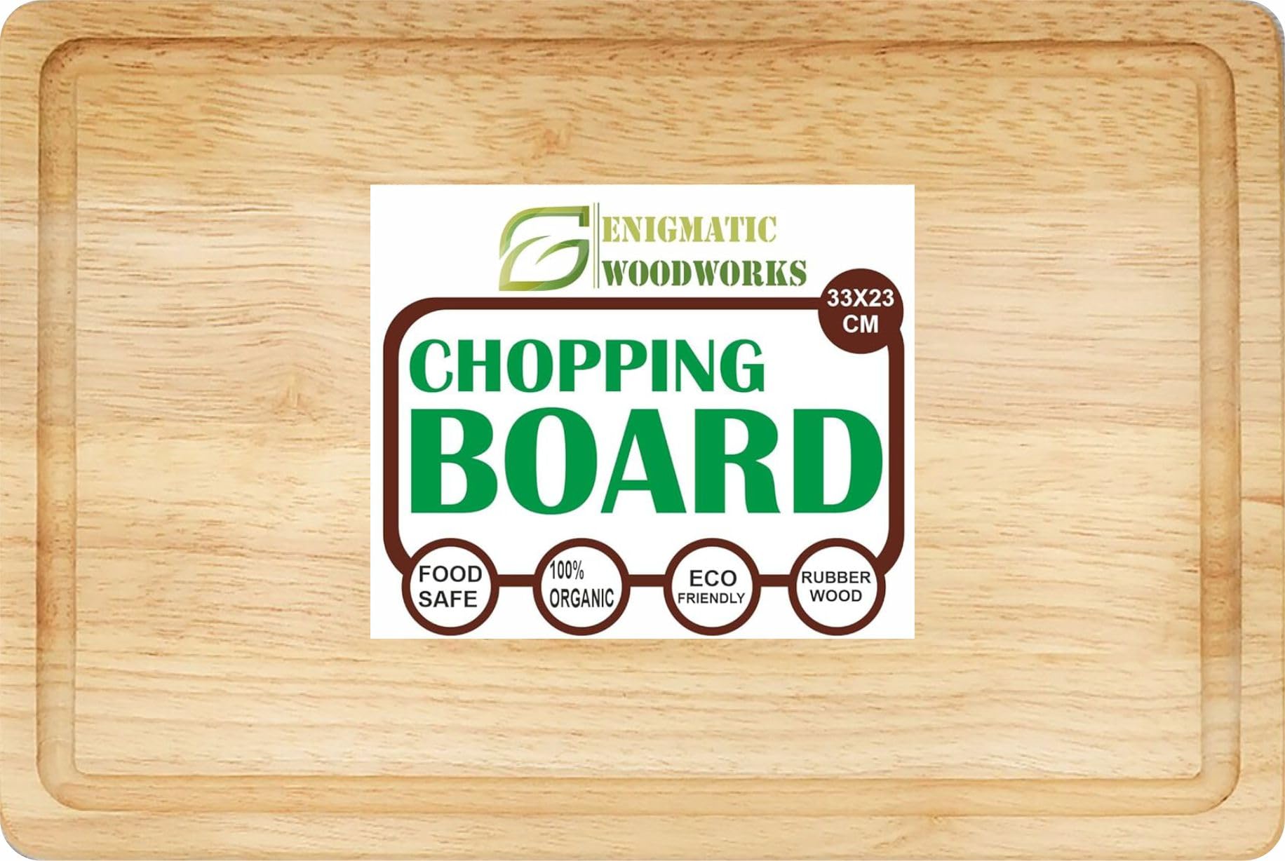 Enigmatic Woodworks Natural Wood Chopping Cutting Board for Kitchen Vegetables, Fruits & Cheese, BPA Free, Eco-Friendly, Anti-Microbial (33 x 23cm)
