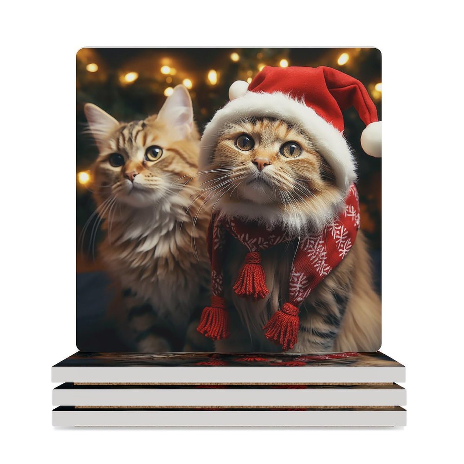 Dessous de verre absorbant céramique chat Noël antidérapant carré table