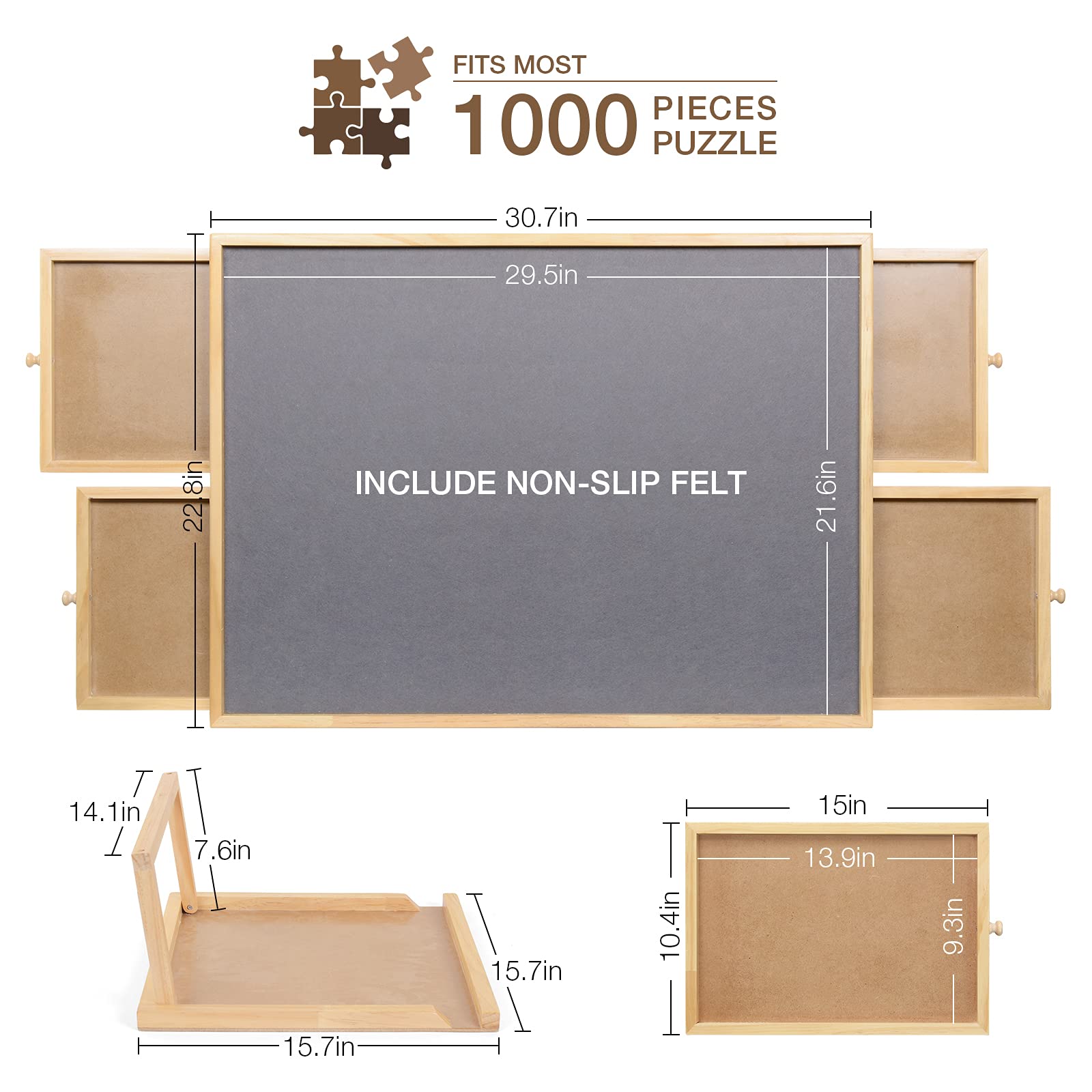 Jigsaw Puzzle Board, Wooden Jigsaw Puzzle Table with Drawers for Puzzle