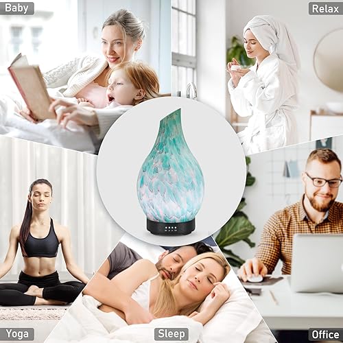 Miniatura 6 de Difusor de aceite esencial de 4.1 fl oz, difusor ultrasónico de aromaterapia con vidrio hecho a mano, libre de BPA, apagado automático, 4 ajustes de