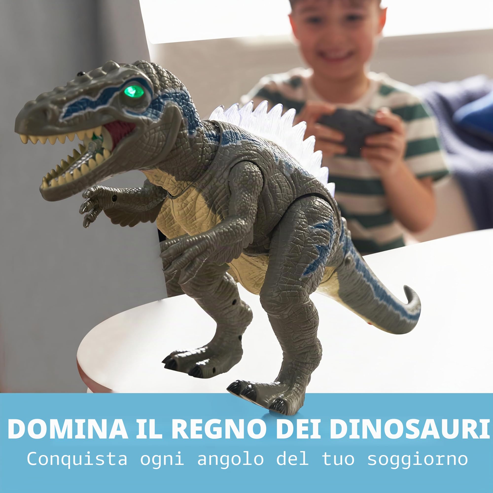 SYNCFUN Giocattoli di Dinosauri Telecomandati per Bambini e Bambine di 3 4 5 6 7 Anni, Giocattoli di Dinosauri T-Rex Realistici che Camminano e Ruggono, Regalo di Compleanno di Natale per Bambini