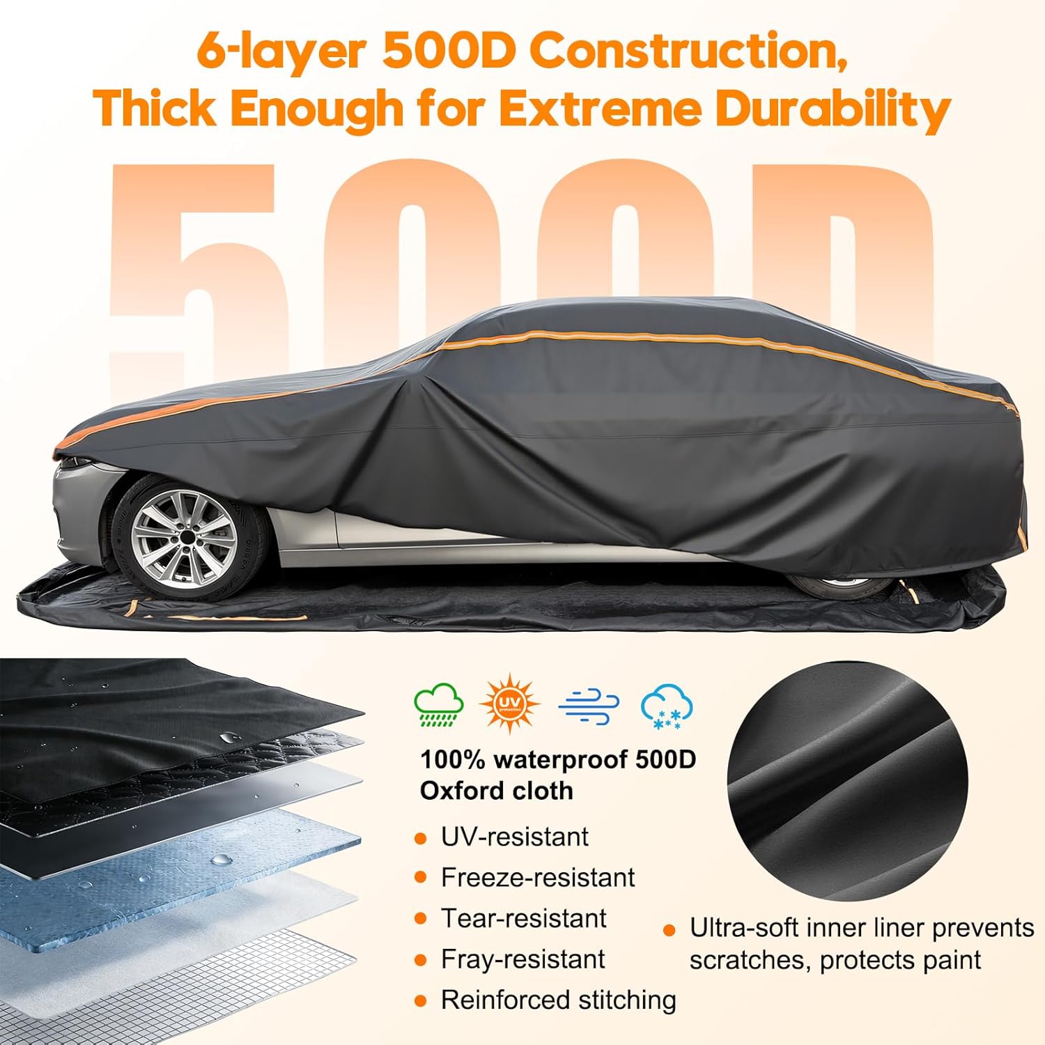Patented Fully Enclosed Car Cover Waterproof All Weather 2-in-1 for Ford Mustang,Dodge Challenger/Charger,Model 3,Camaro Automobiles Universal Fit Sedan/Coupe/Cabrio Length 186-208 in. Exterior Covers