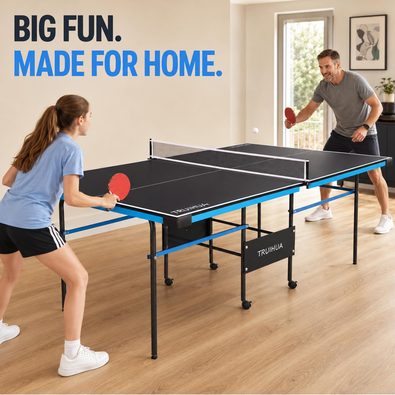 Tavolo da ping pong da 2,1 m per interni e junior, compatto pieghevole per esterni, con racchetta da ping pong e rete per bambini, 210 x 117 x 76 cm
