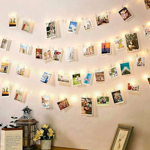 Cynzia Cadena de luces con clip de fotos alimentada por USB con Romote, 100 luces LED con 50 clips transparentes, cadena de luces de alambre