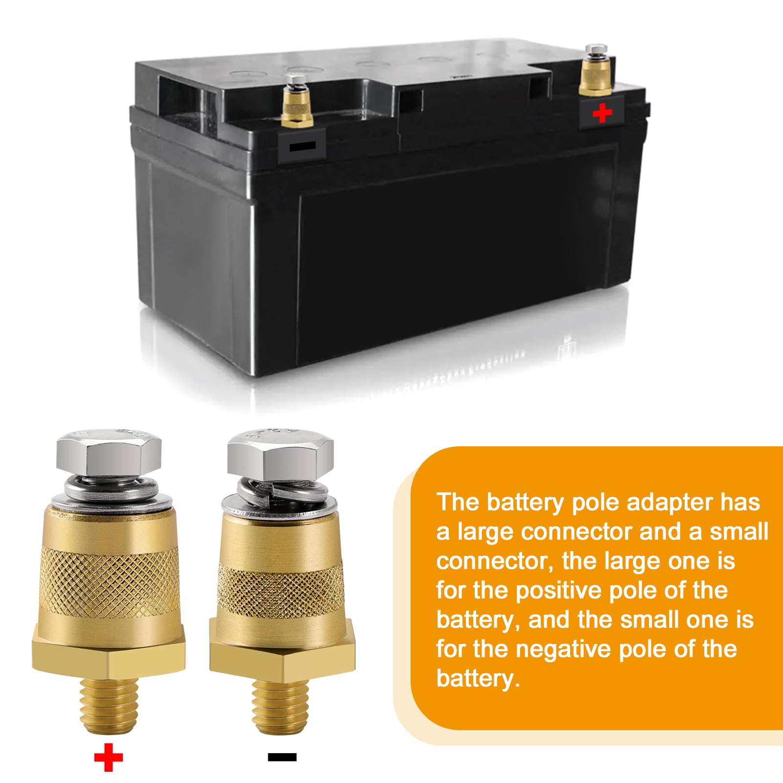 VooGenzek 1 Paio M8 Adattatore Poli Batteria, Adattatori Polo in Ottone Negativo Positivo con Viti in Acciaio Inox e Rondelle, per Batteria al Litio Auto