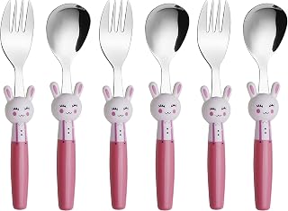 ANNOVA Kids Silverware 6 Pieces Set Children's Flatware - Stainless Steel Cutlery - 3 x Safe Forks, 3 x Dinner Spoons - Safe Toddler Utensils Without Knives for Lunch Box BPA Free (Rabbit x 6 PCS)