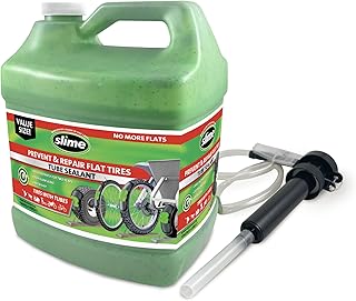 Slime 10204 Bike Tube Puncture Repair Sealant with Pump, Prevent and Repair, Suitable for All Bicycles, 1 Gallon Bottle