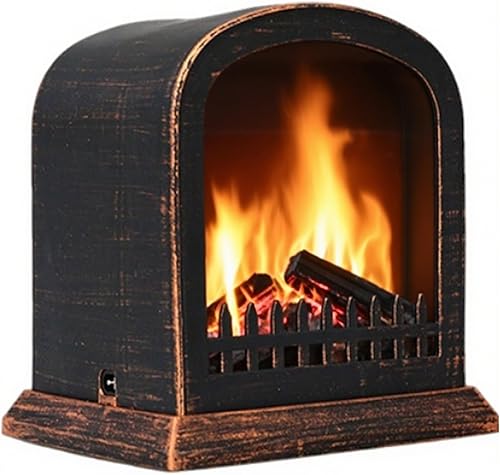 Vintage Electric Fireplace Lantern 5.7x4.5x6.3in with Realistic LED Flame Effect USB Battery Operated Faux Fireplace for Christmas Holiday Tabletop