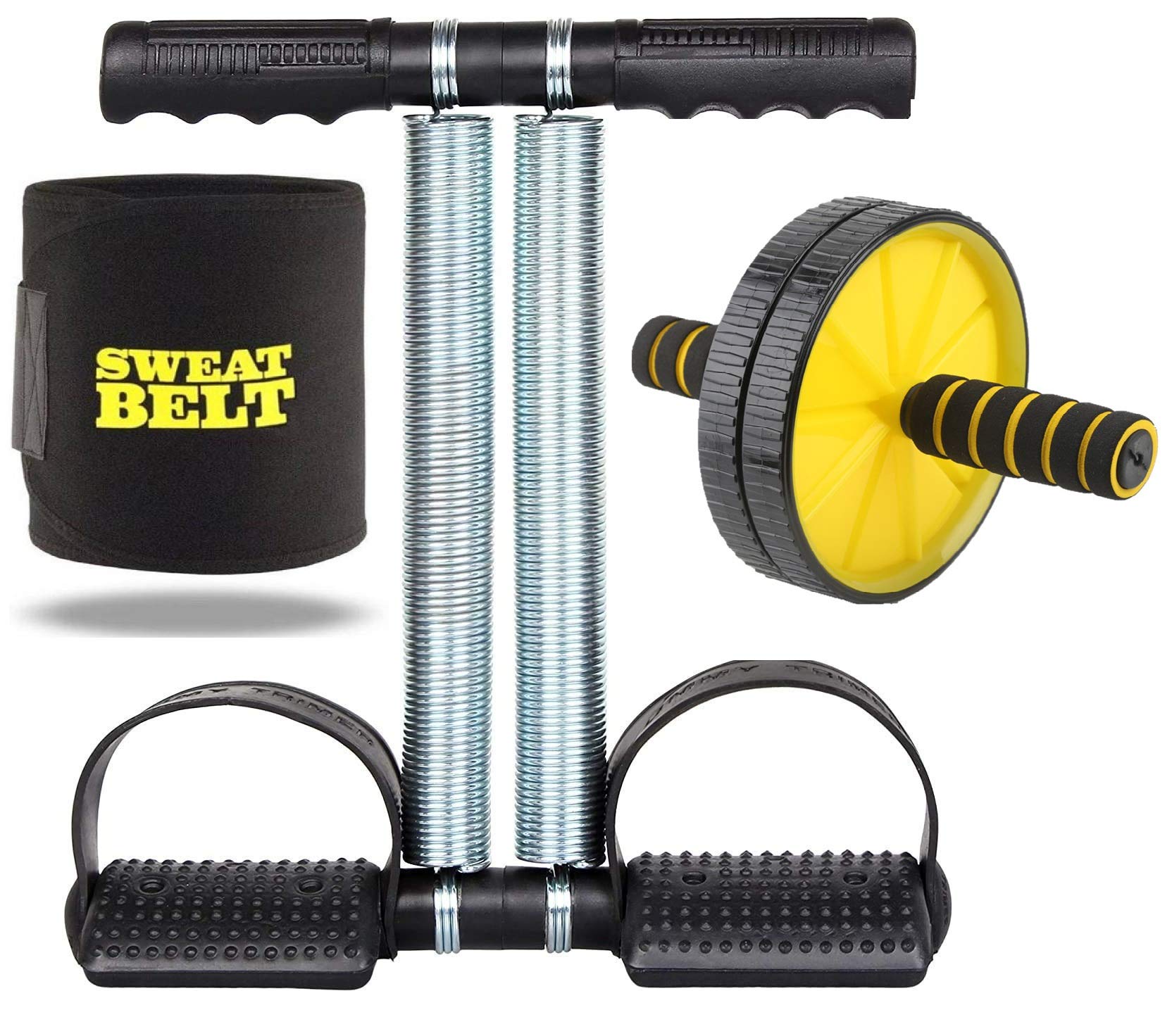 Tummy Trimmer and Ab Wheel Roller & Sweat Belt Combo Core Abdominal Belly Six Pack Abs Exercise Home Gym Equipment Full Body Workout Fitness Accessories For Men & Women (B08YNBNWMB) Amazon Price History, Amazon Price Tracker